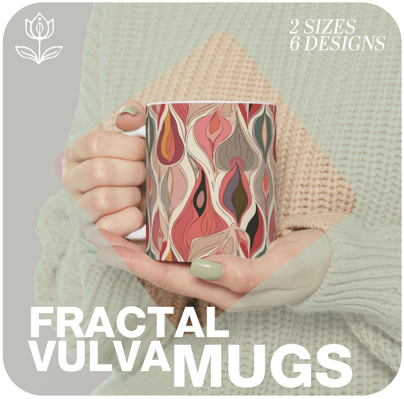 Unique feminist gift mug with bold vulva art design for birthdays or special occasions